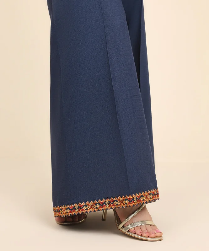 Embroidered Raw Silk Flared Pants