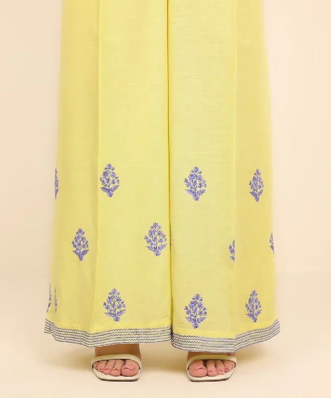 Embroidered Raw Silk Flared Pants