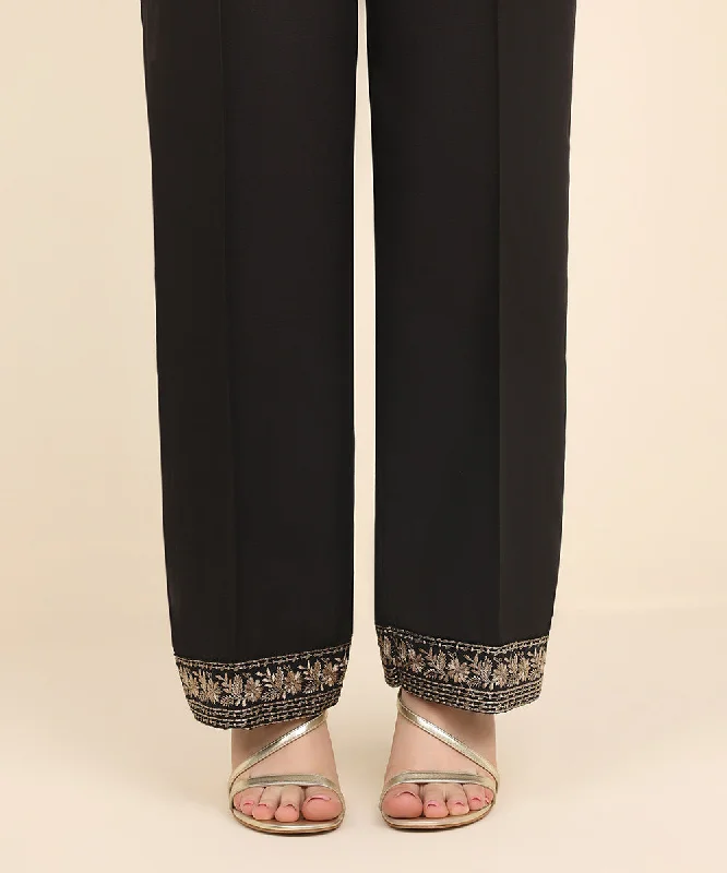 Embroidered Raw Silk Pants