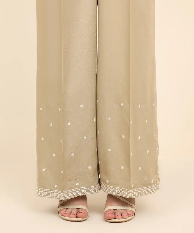 Embroidered Raw Silk Culottes