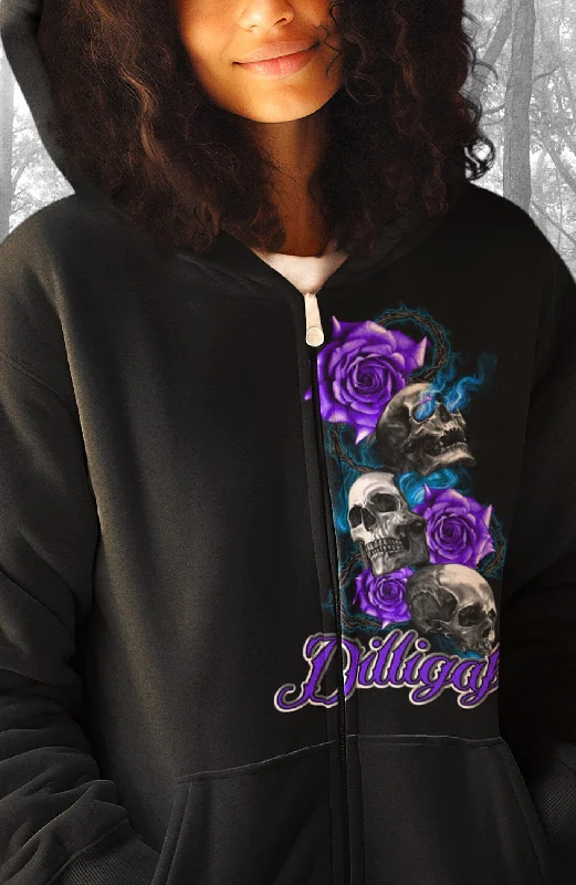 Purple Skull Rose from Heaven zip Up Hoody