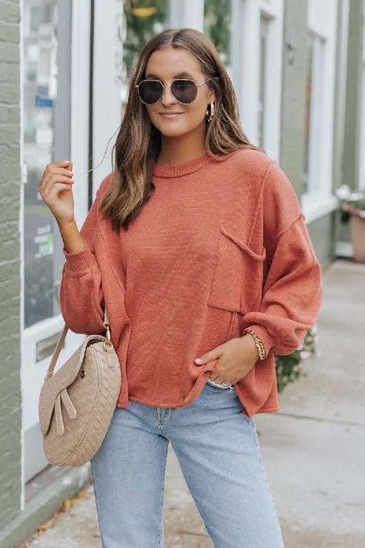 Rust Exposed Seam Pocket Sweater - FINAL SALE