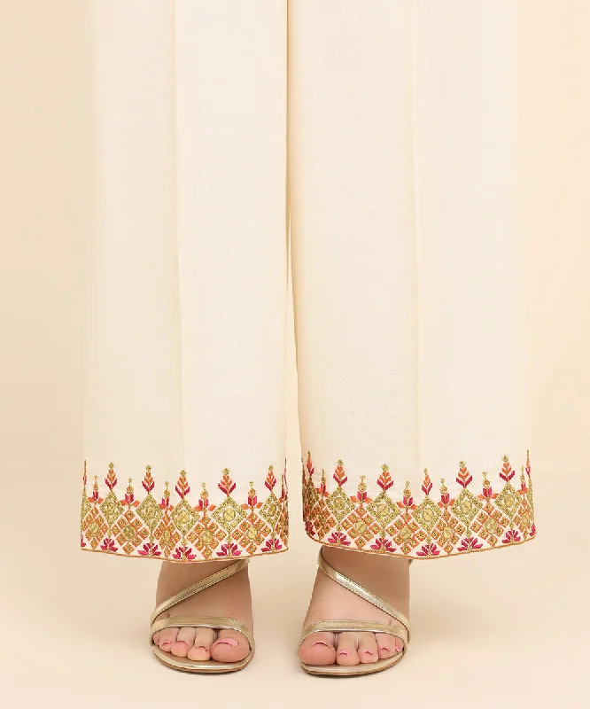 Embroidered Raw Silk Culottes