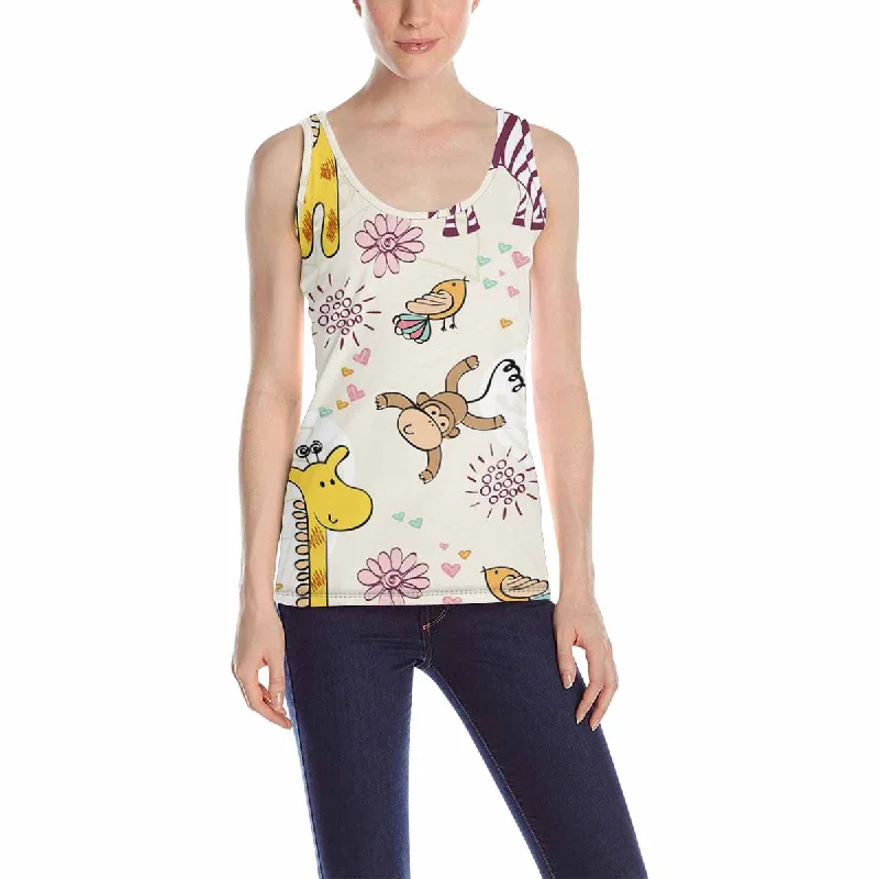 Women's Tank Top print with cute Giraffe monkey pattern