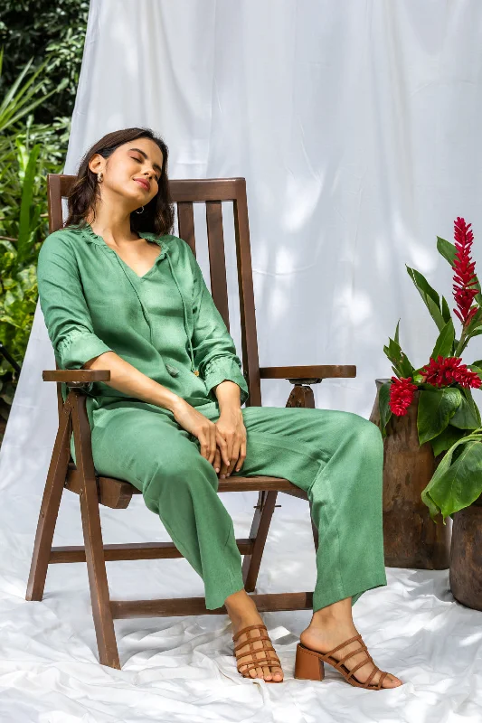 Masai Green Linen Women's Lounge Pleated Co-ord Set