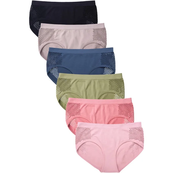 PACK OF 6 SOFRA WOMEN'S SEAMLESS SIDE MESH PANELS HIPSTER PANTY (LP0237SH5)