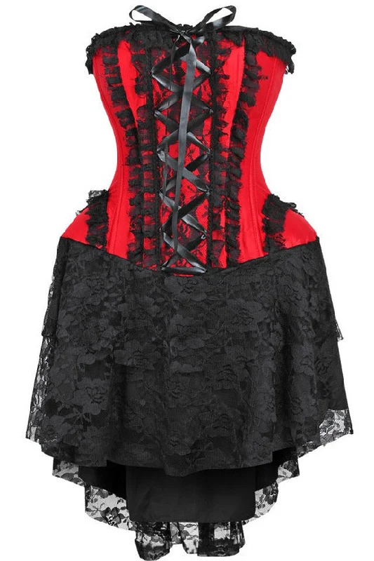 Top Drawer Steel Boned Strapless Red/Black Lace Victorian Corset Dress