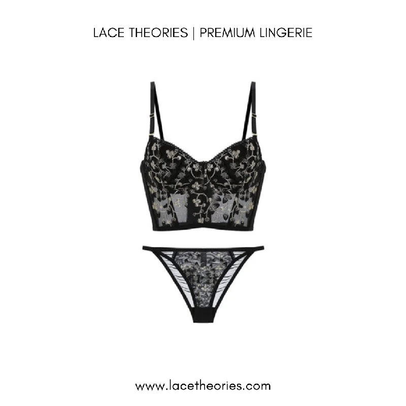 Tyche Floral Embroidery Set In Black