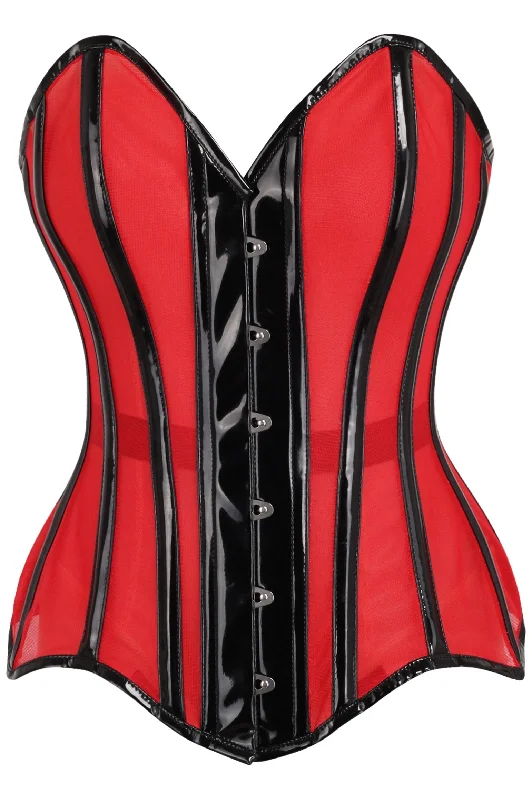 Daisy TD-231 Red Mesh Net w/Patent Steel Boned Overbust Corset