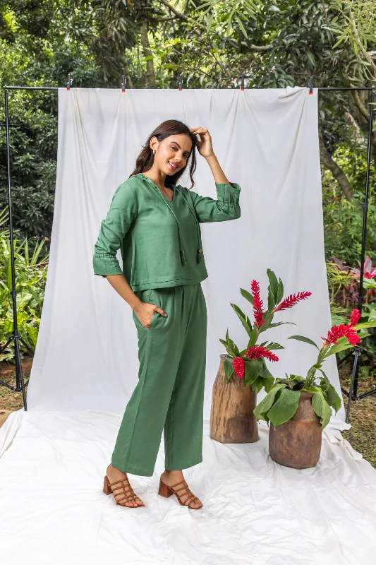 Masai Green Linen Women's Pleated Lounge Pants