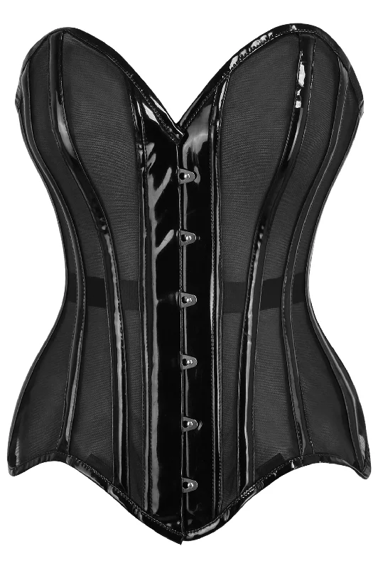 Daisy TD-228 Black Mesh Net w/Patent Steel Boned Overbust Corset