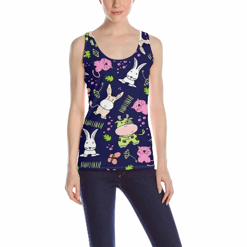 Women's Tank Top print with cute Rabbit cow cat pattern