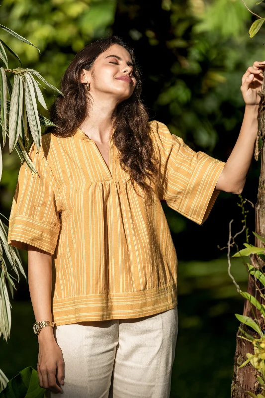 September Sun Beige & Yellow Linen Women's Pant Set