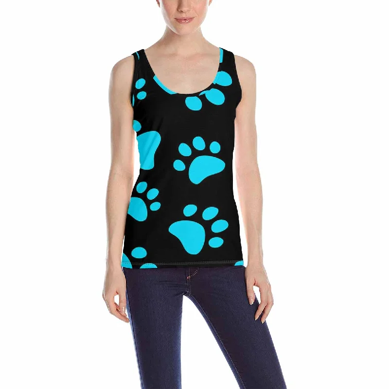 Women's Tank Top print with green dog paws pattern