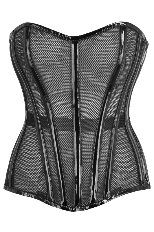 Daisy TD-234 Black Fishnet w/Patent Steel Boned Overbust Corset