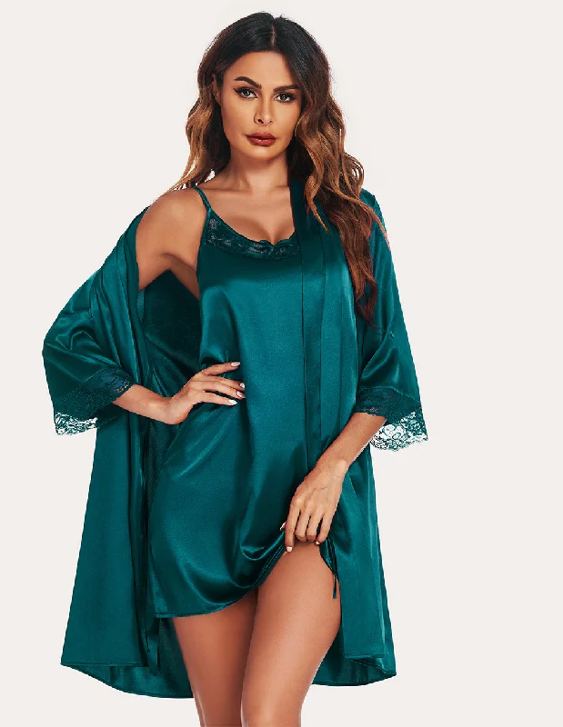 Ekouaer Satin Pajamas Cami Nightdress with Robe (US Only)