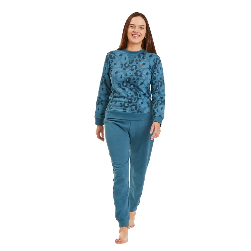 Women's Blue Leopard Lounge Set