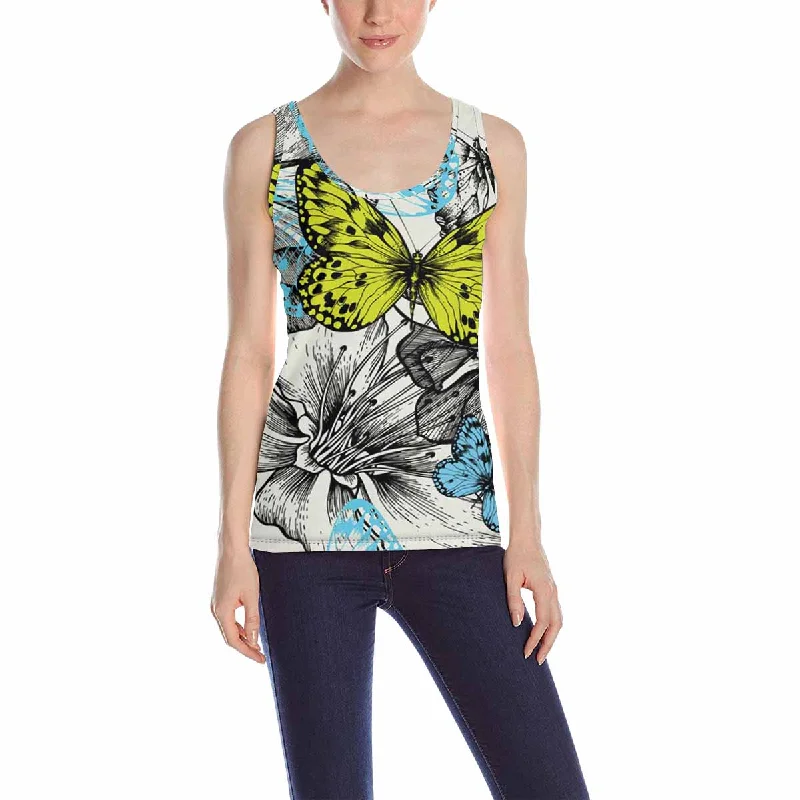 Women's Tank Top print with blooming roses and flying Butterfly