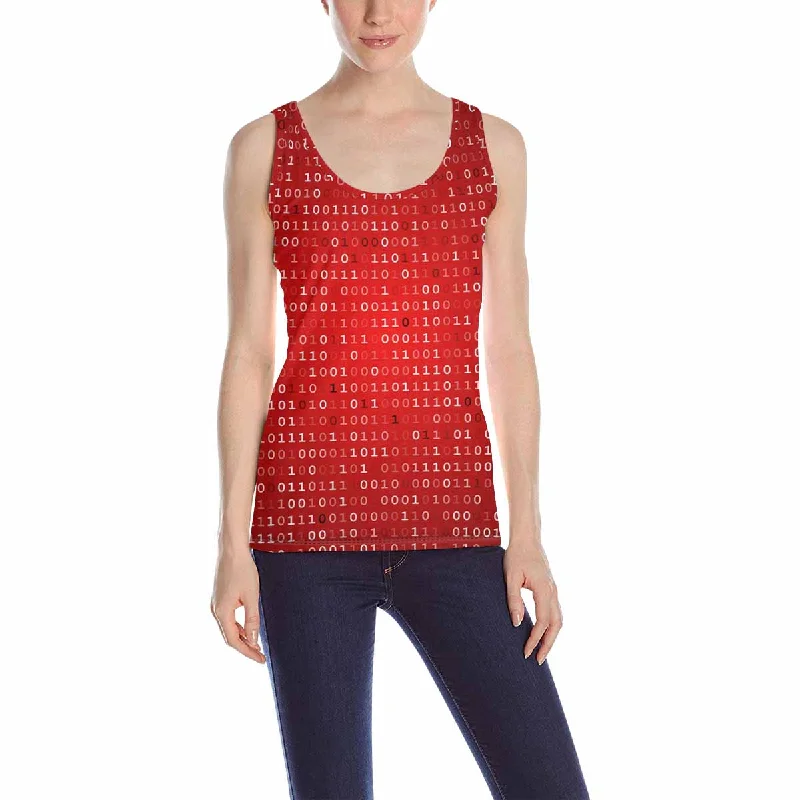 Women's Tank Top print with Red screen binary code pattern