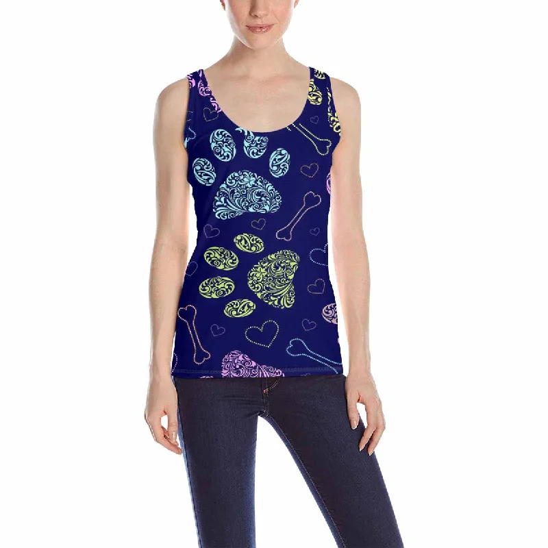 Women's Tank Top print with Floral animal paws pattern