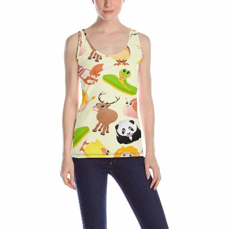 Women's Tank Top print with funny cartoon animals pattern