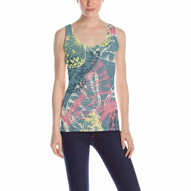 Women's Tank Top print with colorful flying butterflies pattern