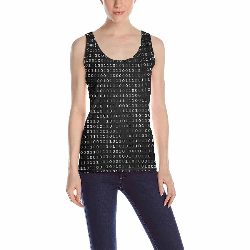 Women's Tank Top print with Binary code screen black pattern