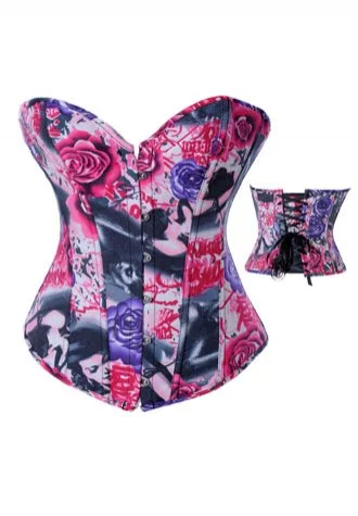 Beauty Floral Print Denim Corset