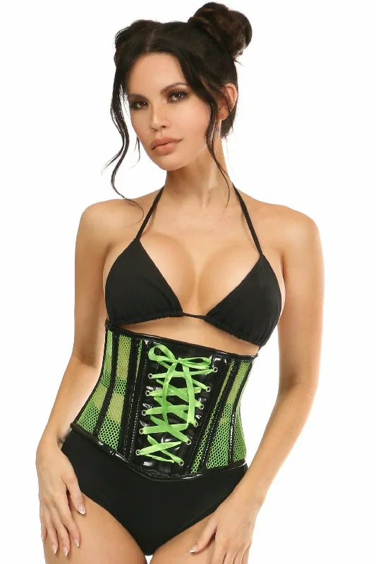 Daisy Neon Green Patent & Fishnet Underbust Corset TD-1727