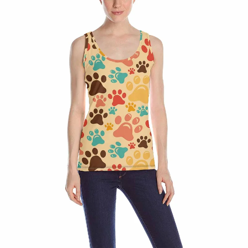 Women's Tank Top print with colorful dog paws pattern