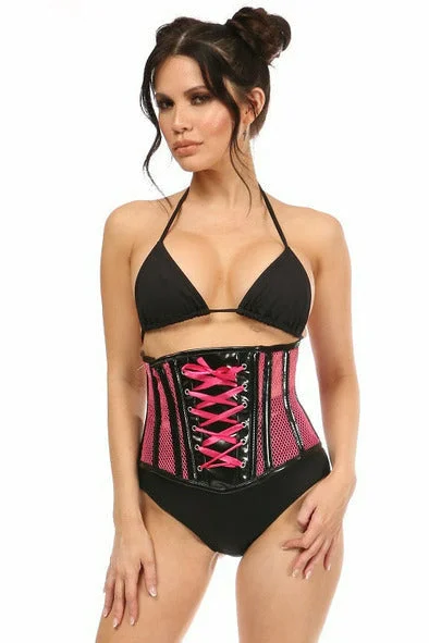 Daisy Neon Pink Patent & Fishnet Underbust Corset TD-1728