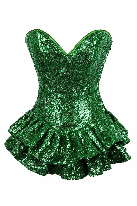 Top Drawer Green Sequin Steel Boned Mini Corset Dress