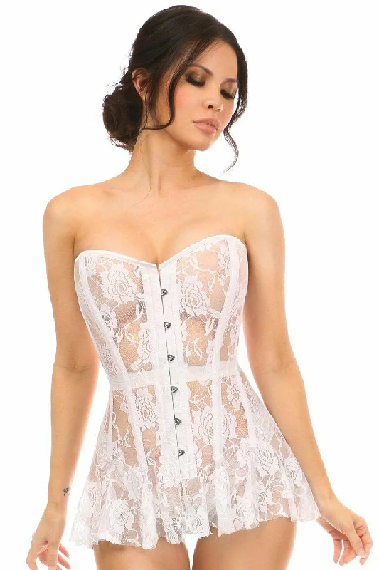 Lavish White Sheer Lace Corset Dress