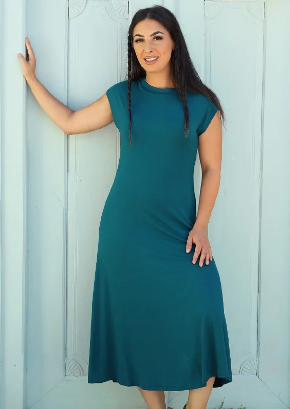 A-line Stretch Rayon Dress Teal