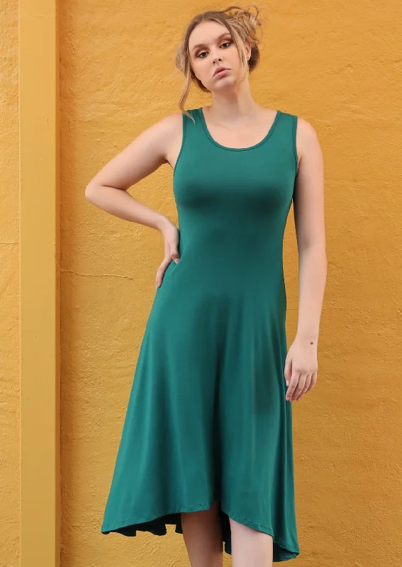 Concave Hem Dress Jade Green