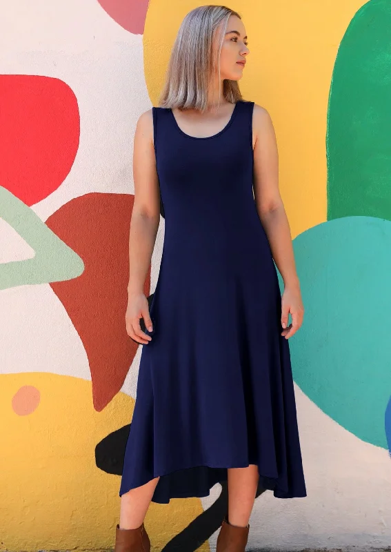 Concave Hem Dress Navy Blue