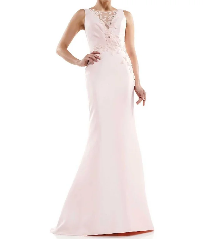 Beaded Bodice Fit N Flare Gown In Blush