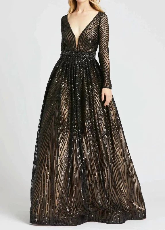 Sequin Gown In Black/nude