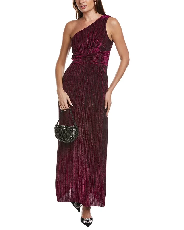 Taylor Crinkle Metallic One-Shoulder Gown