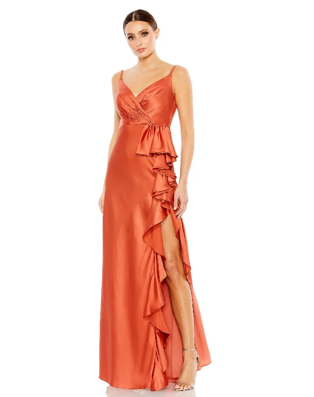 V-Neck Spaghetti Strap Satin Gown