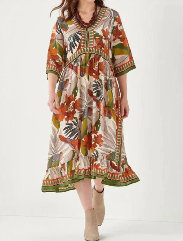 Botanical Midi Dress In Multi