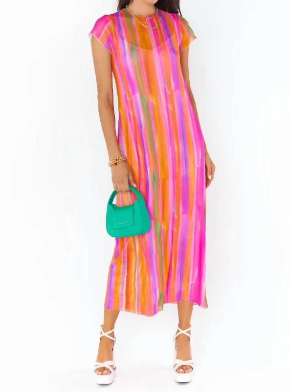 Molly Midi Dress In Sunrise Stripe Mesh