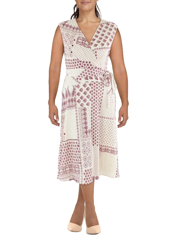 Womens Crepe Printed Midi Dress