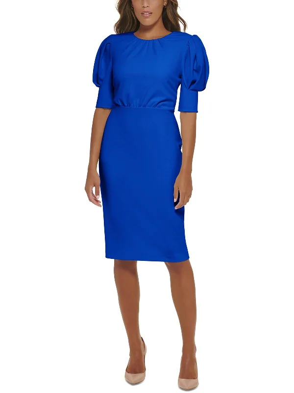 Womens Ruched Knee Length Midi Dress