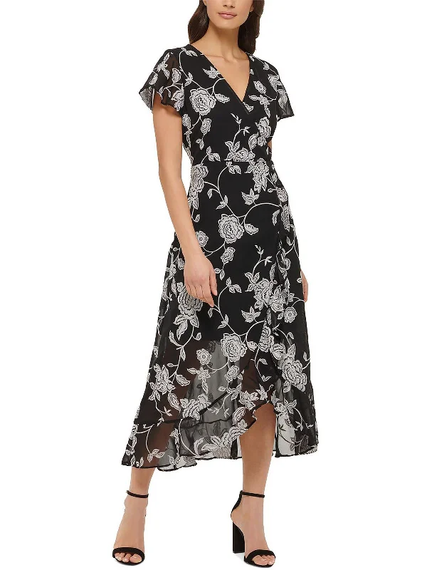 Womens Surplice Midi Wrap Dress