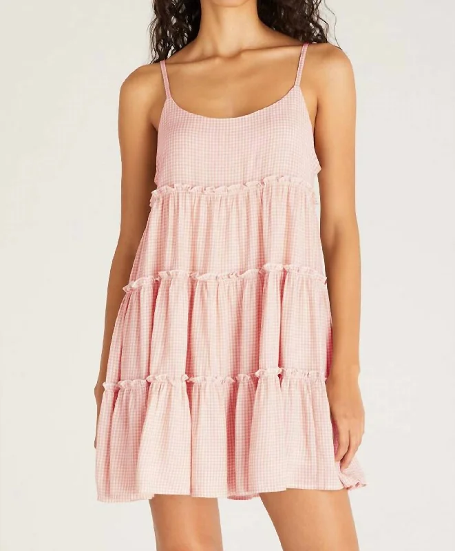 Carina Gingham Mini Dress In Seashell Pink