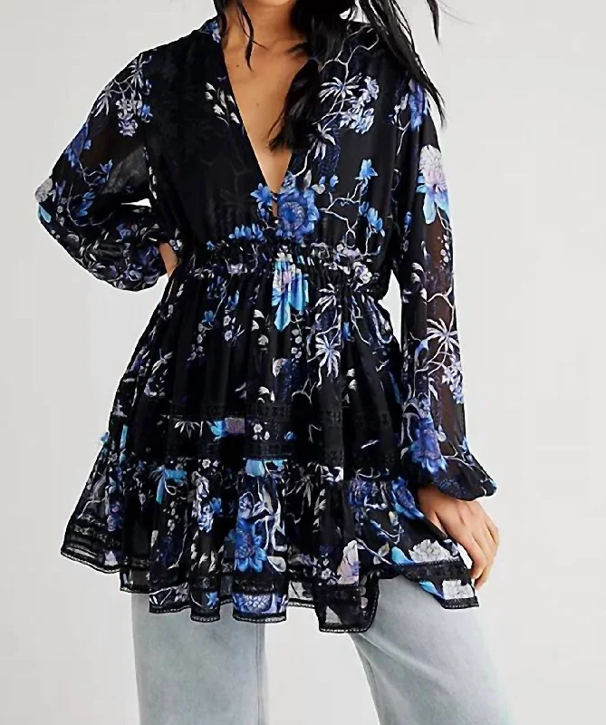 Cherry Blossom Mini Dress In Black/blue