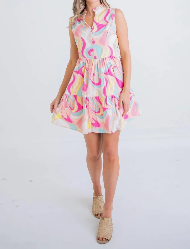 Jasmine Abstract Sleeveless Mini Dress In Pink