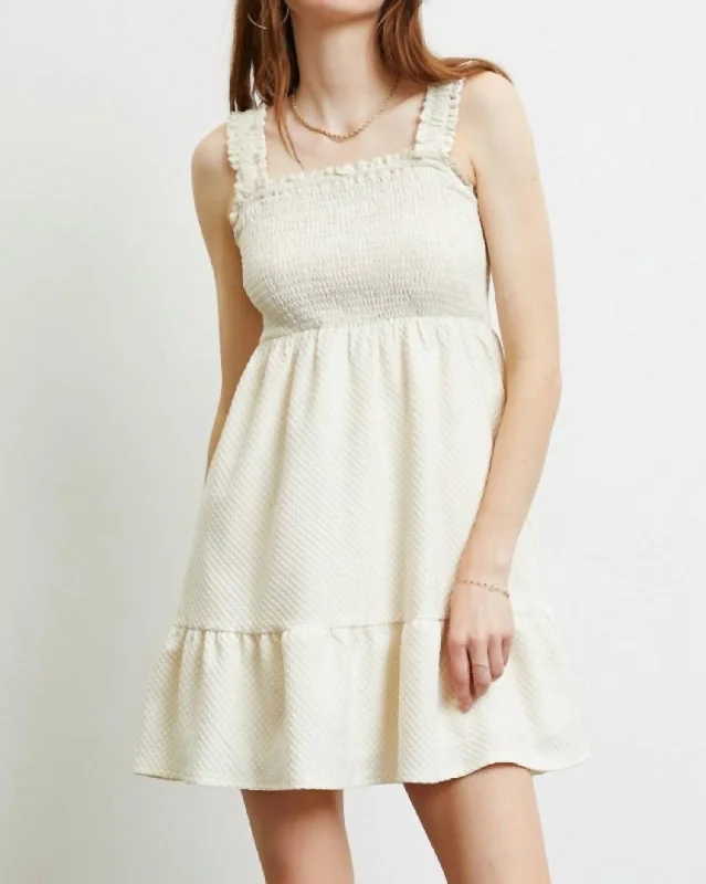 Pearl Ruffle Strap Mini Dress In Off White