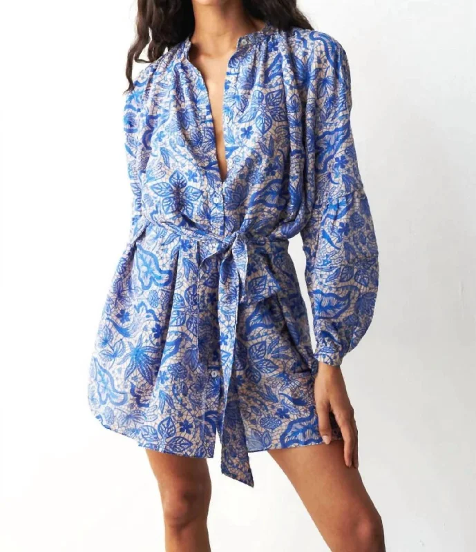 Pia Voile Mini Dress In Natty Blue